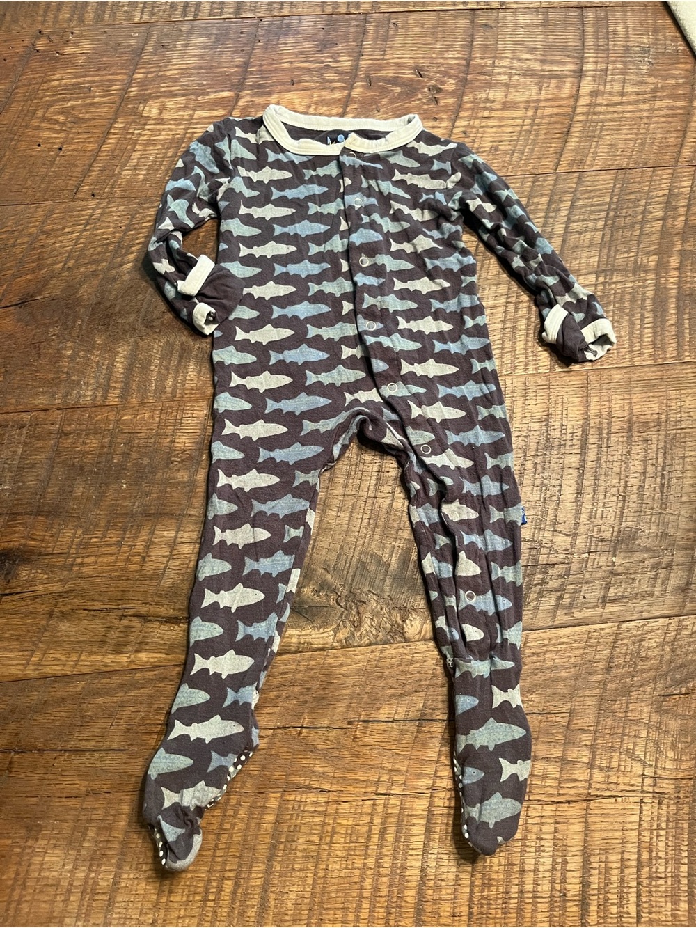 Kickee Pants Ocean Shark Print One-Piece - Blue & Gray
